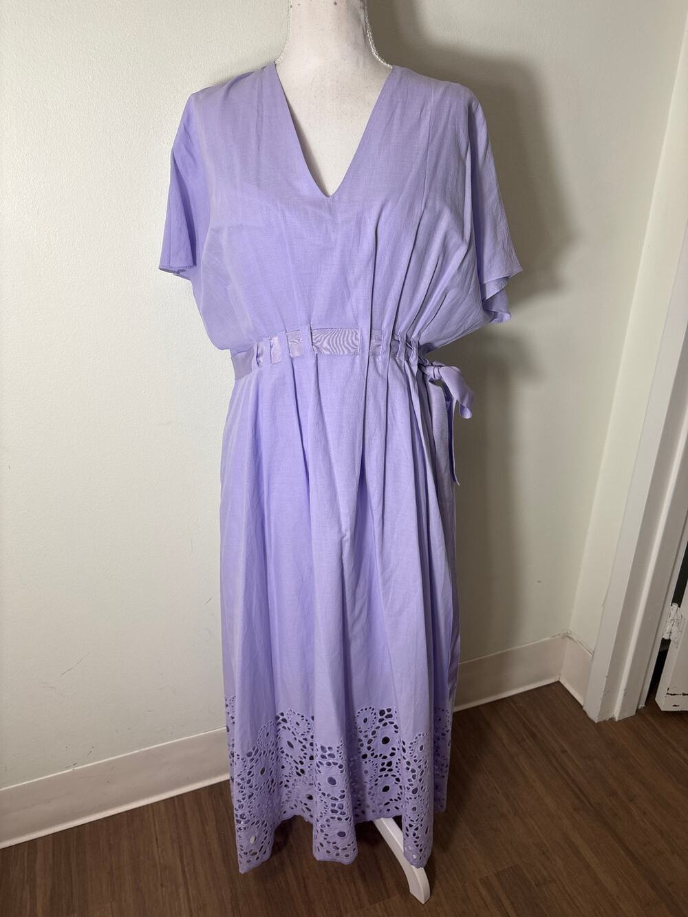 Pearl Lavendar V Neck Ribbon Tie Waist Maxi Dress Sz 6